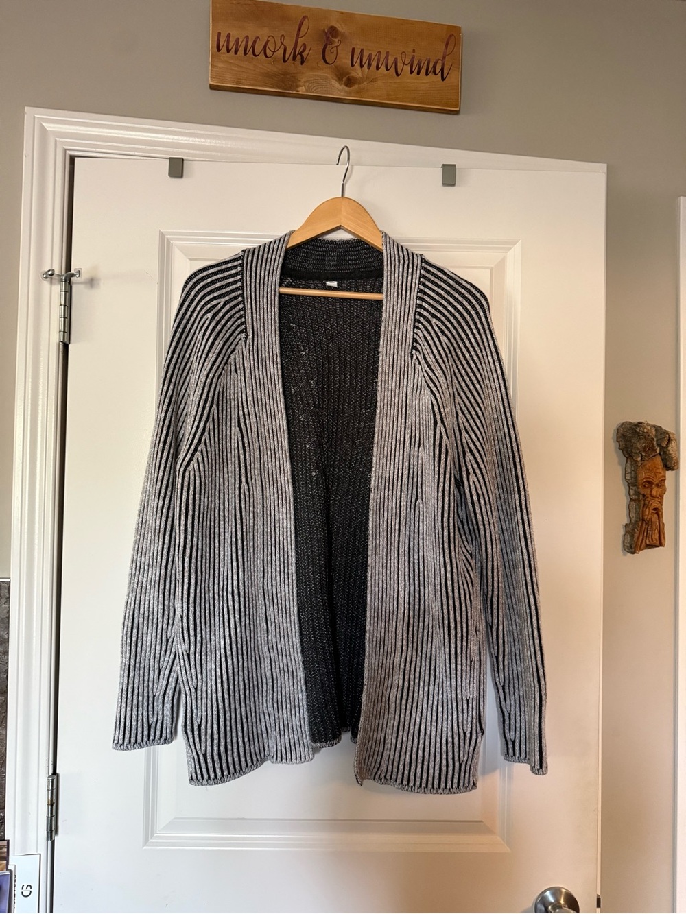Striped Open-Front Women's Cardigan Sweater - Gray/Black